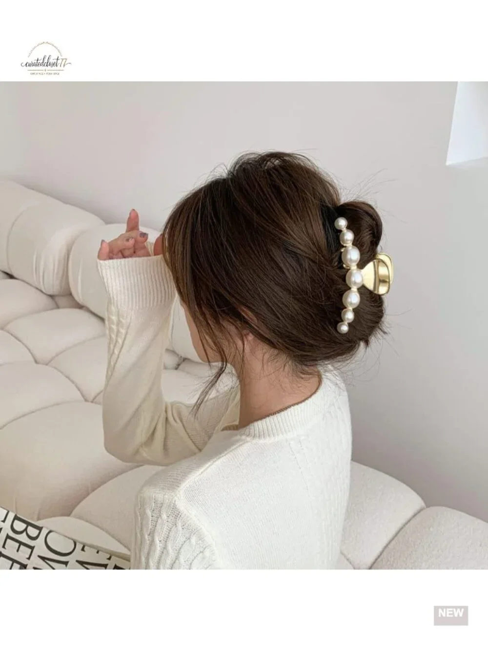 Large Pearl Gold Metal Hair Claw Clip, Nonslip Hair Accessories for Thick Hair